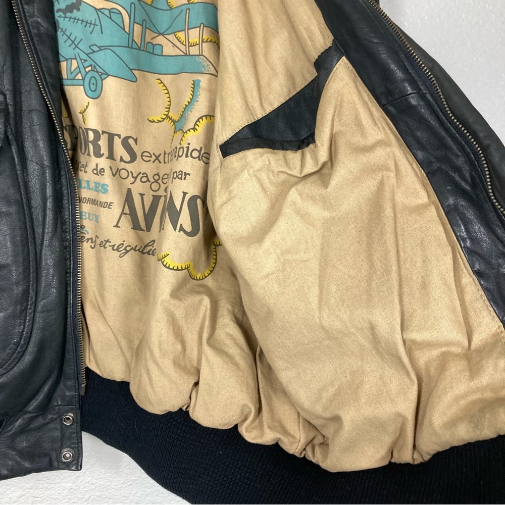 Vintage 80s The Naive Aviator Genuine Leather Jacket Mens Large Black Flight - Picture 5 of 15
